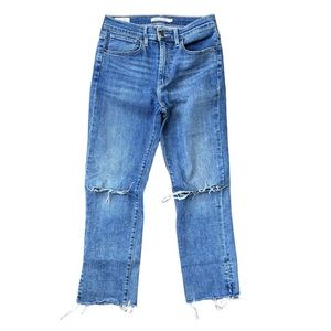 LEVI’S 724 High Rise Straight Busted Knees and Split Hem 27